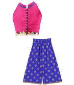 Twisha girls textured incut style top & self design palazzo - pink & blue