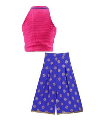 Twisha girls textured incut style top & self design palazzo - pink & blue 2