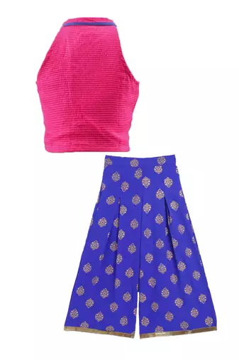 Twisha girls textured incut style top & self design palazzo - pink & blue