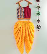Twisha girls printed top & dhoti pants - maroon & yellow