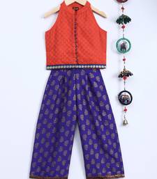 Twisha girls textured incut style top & self design palazzo - orange & blue