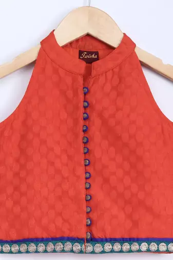Twisha girls textured incut style top & self design palazzo - orange & blue