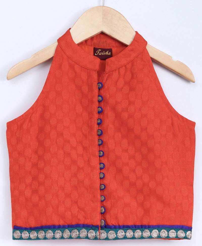 Twisha girls textured incut style top & self design palazzo - orange & blue