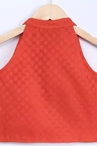Twisha girls textured incut style top & self design palazzo - orange & blue