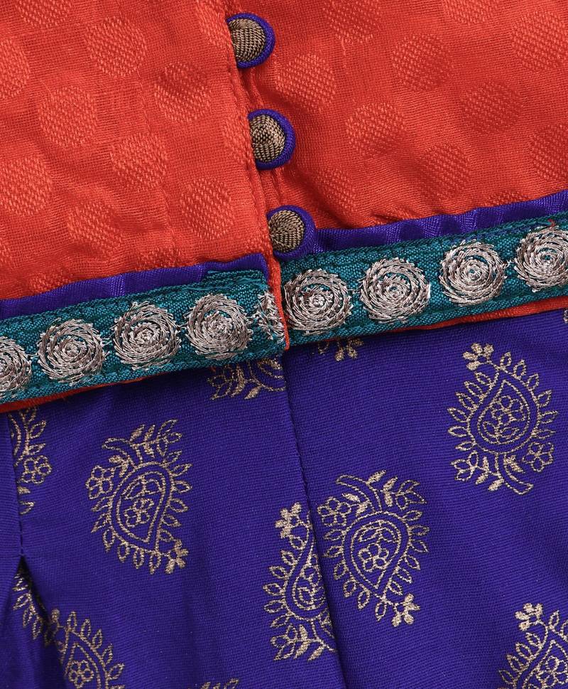 Twisha girls textured incut style top & self design palazzo - orange & blue