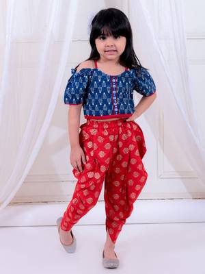 Twisha girls top & foil printed dhoti pants set - navy & red 2