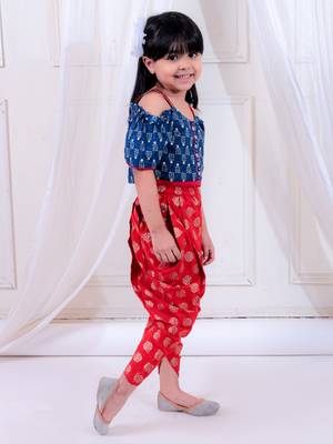 Twisha girls top & foil printed dhoti pants set - navy & red 3