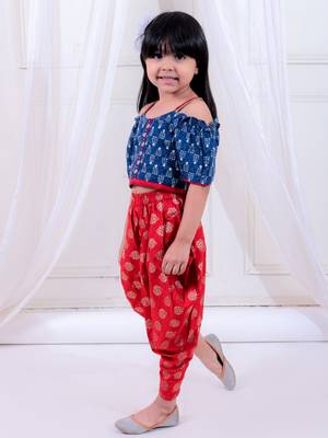 Twisha girls top & foil printed dhoti pants set - navy & red 1