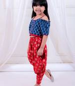 Twisha girls top & foil printed dhoti pants set - navy & red