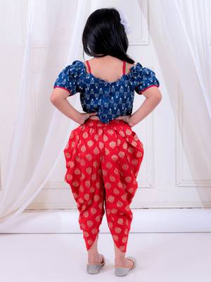 Twisha girls top & foil printed dhoti pants set - navy & red 4