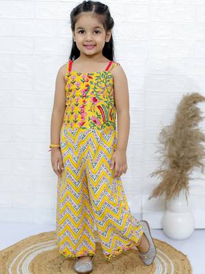 Twisha girls printed dhoti style jumpsuit - yellow 2