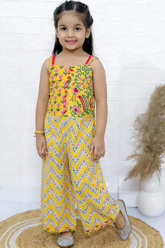Twisha girls printed dhoti style jumpsuit - yellow