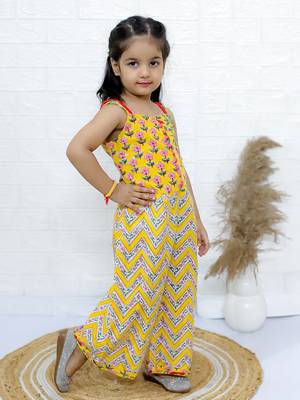 Twisha girls printed dhoti style jumpsuit - yellow 1