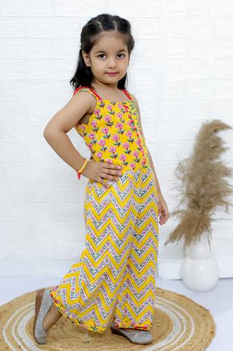 Twisha girls printed dhoti style jumpsuit - yellow