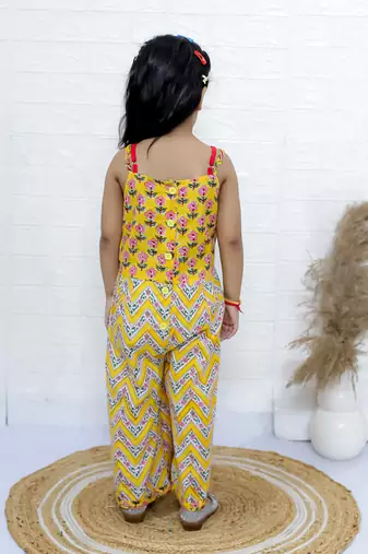 Twisha girls printed dhoti style jumpsuit - yellow