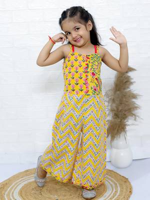 Twisha girls printed dhoti style jumpsuit - yellow 4
