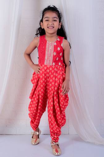 Twisha girls embroidered dhoti style jumpsuit - red