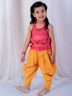 Twisha girls halter neck dhoti style jumpsuit - red & yellow 1