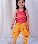 Twisha girls halter neck dhoti style jumpsuit - red & yellow