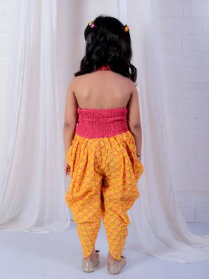 Twisha girls halter neck dhoti style jumpsuit - red & yellow 2
