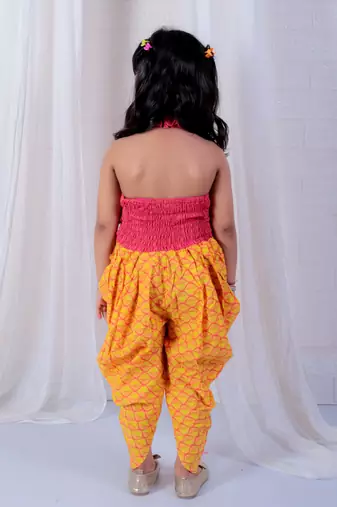 Twisha girls halter neck dhoti style jumpsuit - red & yellow
