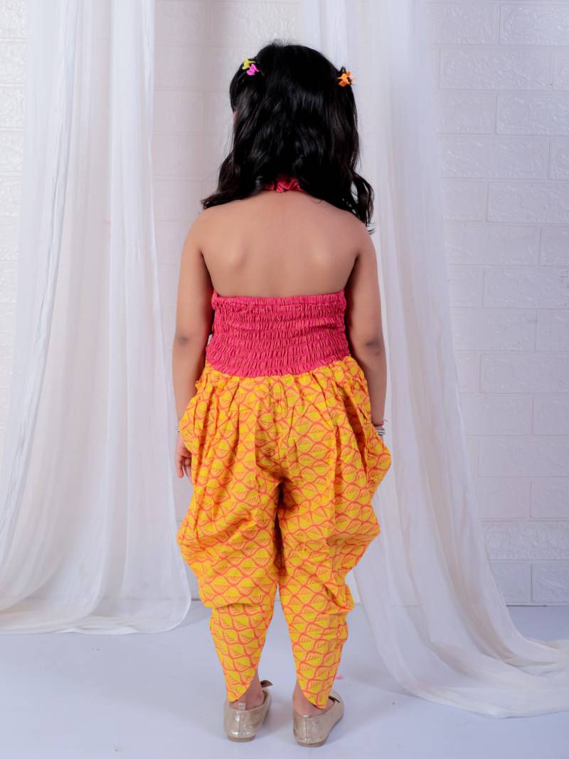 Twisha girls halter neck dhoti style jumpsuit - red & yellow