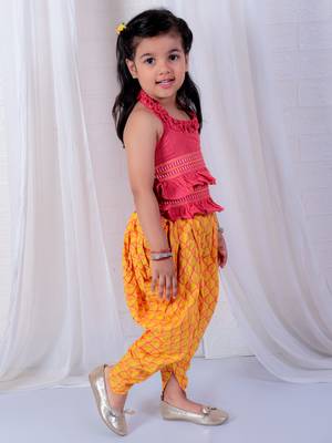 Twisha girls halter neck dhoti style jumpsuit - red & yellow 3