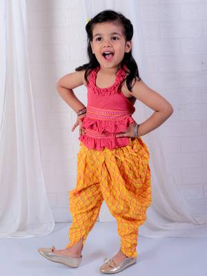 Twisha girls halter neck dhoti style jumpsuit - red & yellow 4