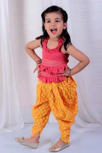 Twisha girls halter neck dhoti style jumpsuit - red & yellow