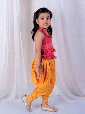 Twisha girls halter neck dhoti style jumpsuit - red & yellow 5