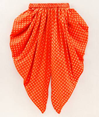 Twisha girls rayon stripe peplum top & foil  printed dhoti pants - black & orange 5