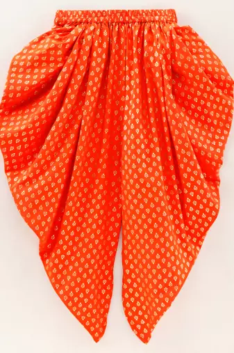 Twisha girls rayon stripe peplum top & foil  printed dhoti pants - black & orange