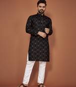 Black embroidered cotton straight kurta