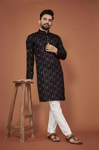 Black embroidered cotton straight kurta