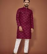 Maroon embroidered cotton straight kurta