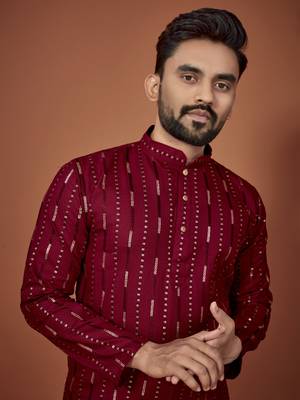 Maroon embroidered cotton straight kurta 3