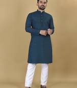 Teal embroidered rayon straight kurta