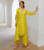 Lemon green silk tassel tunic pant set