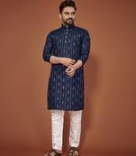 Navy blue embroidered cotton straight kurta