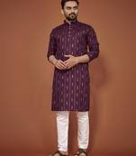 Purple embroidered cotton straight kurta