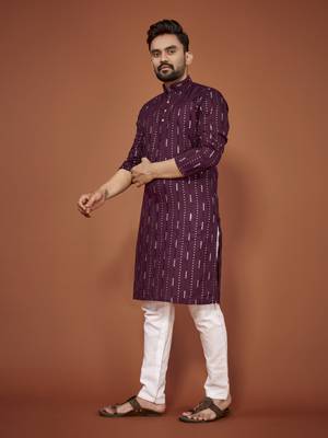 Purple embroidered cotton straight kurta 2