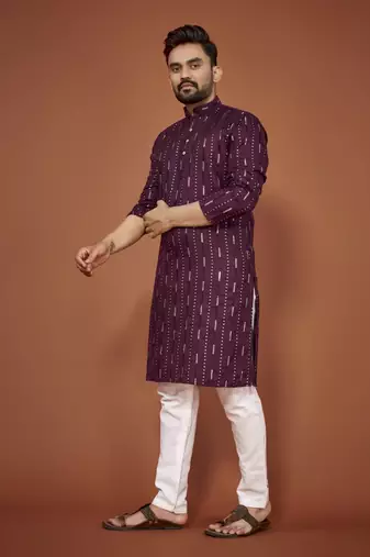 Purple embroidered cotton straight kurta