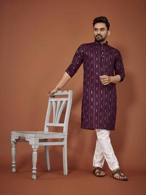 Purple embroidered cotton straight kurta 3