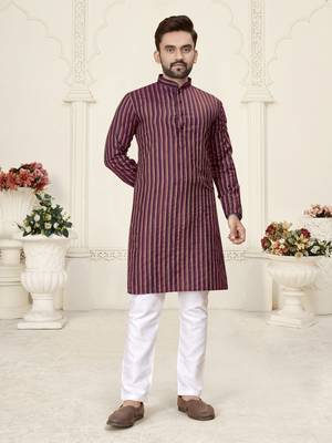 Purple jacquard linen cotton straight kurta 1