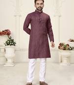 Purple jacquard linen cotton straight kurta