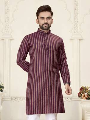 Purple jacquard linen cotton straight kurta 2