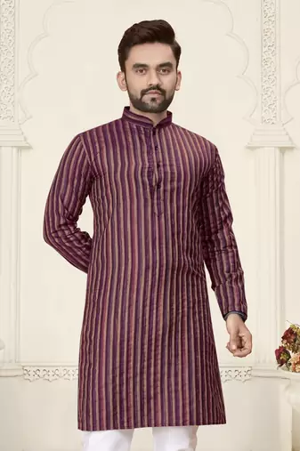 Purple jacquard linen cotton straight kurta