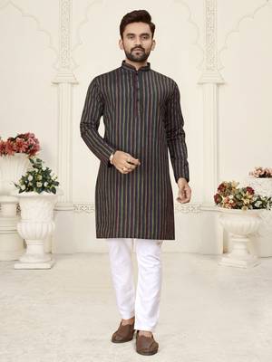 Black jacquard linen cotton straight kurta 1