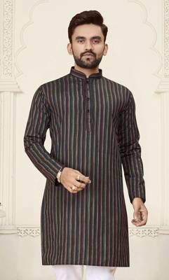 Black jacquard linen cotton straight kurta 2