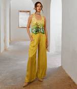 Lemon  green tussar silk sheesha koti  & loose pant set